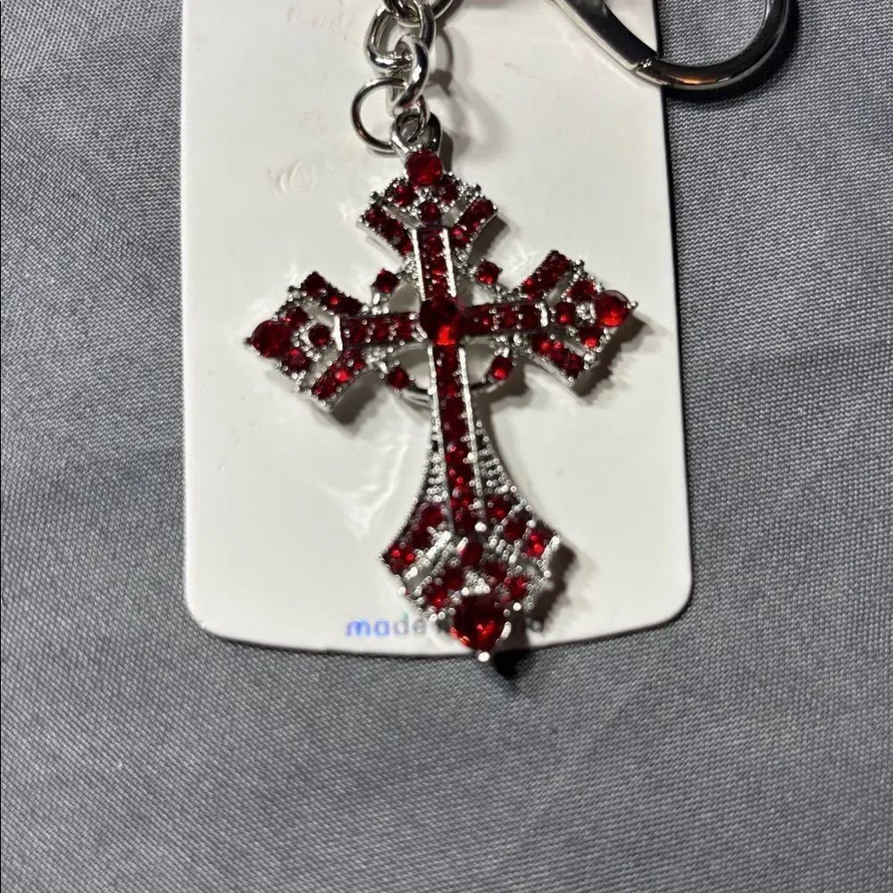 New Sparkling Red Cross Keychain Purse Charm NWT